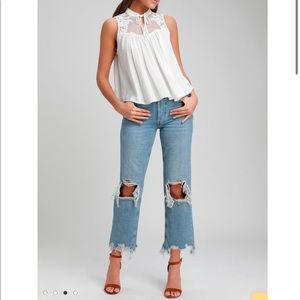 Free People Western Romance White Sleeveless Top
